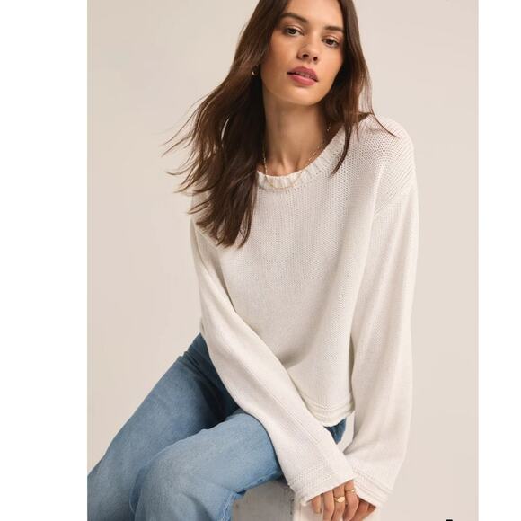 Carly Jean of LA open knit oversized slight crop cream sweater woman size medium - Picture 9 of 9